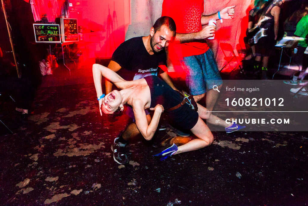 160821012 | 
Manny holds woman doing a death drop of sorts.
Electric Minds 10: Sublimate with Ben UFO and Joy... | Team Chuubie