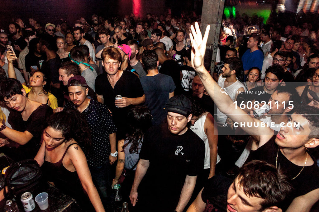 160821115 | 
Packed techno dance floor with arms in the air.
Electric Minds 10: Sublimate with Ben UFO and Jo... | Team Chuubie