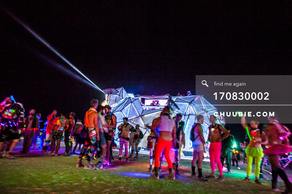 170830002 | 
The BAAAHS art car on the playa with Luster Cluster, Tuesday night of the burn.
Meet Pearl, the ... | Team Chuubie