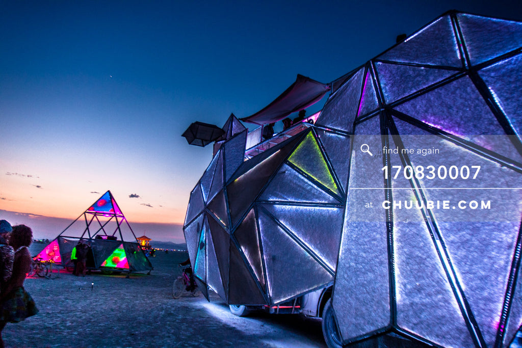 170830007 | 
Perspective view of the BAAAHS art car on the playa at the break of dawn Wednesday, after Tuesda... | Team Chuubie