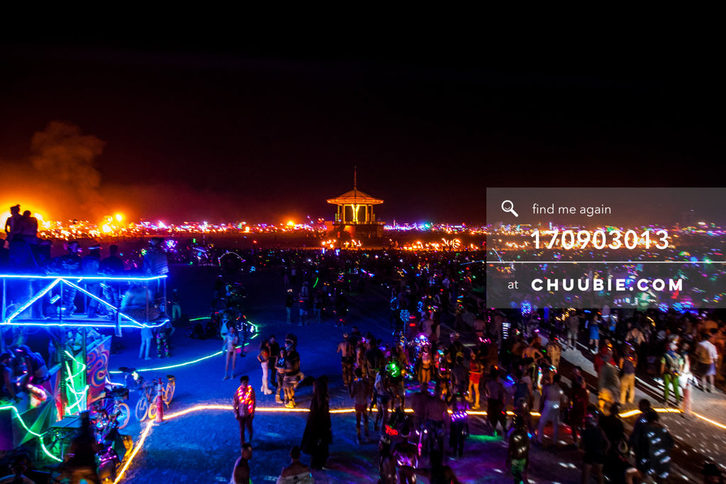170903013 | 
Man Burn night (Saturday night) – playa is lit with LEDs and dance festivities, as seen from 8PM... | Team Chuubie