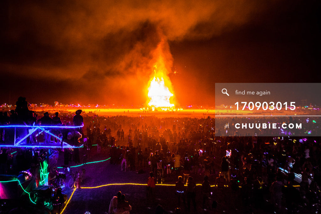 170903015 | 
The Man Burns on Saturday night – playa is lit with fire. As seen from 8PM & Esplanade on th... | Team Chuubie