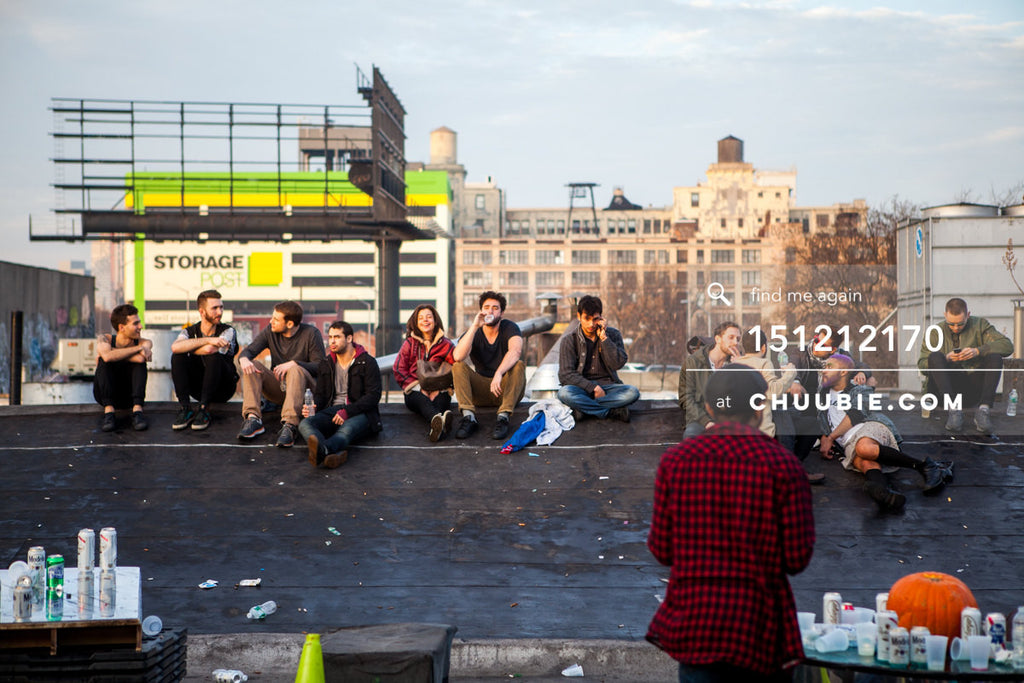 151212170 | 
Brooklyn rooftop lined with partygoers at sunrise. With Techno Queers Tom Calahan, Jimmy Quigg, ... | Team Chuubie