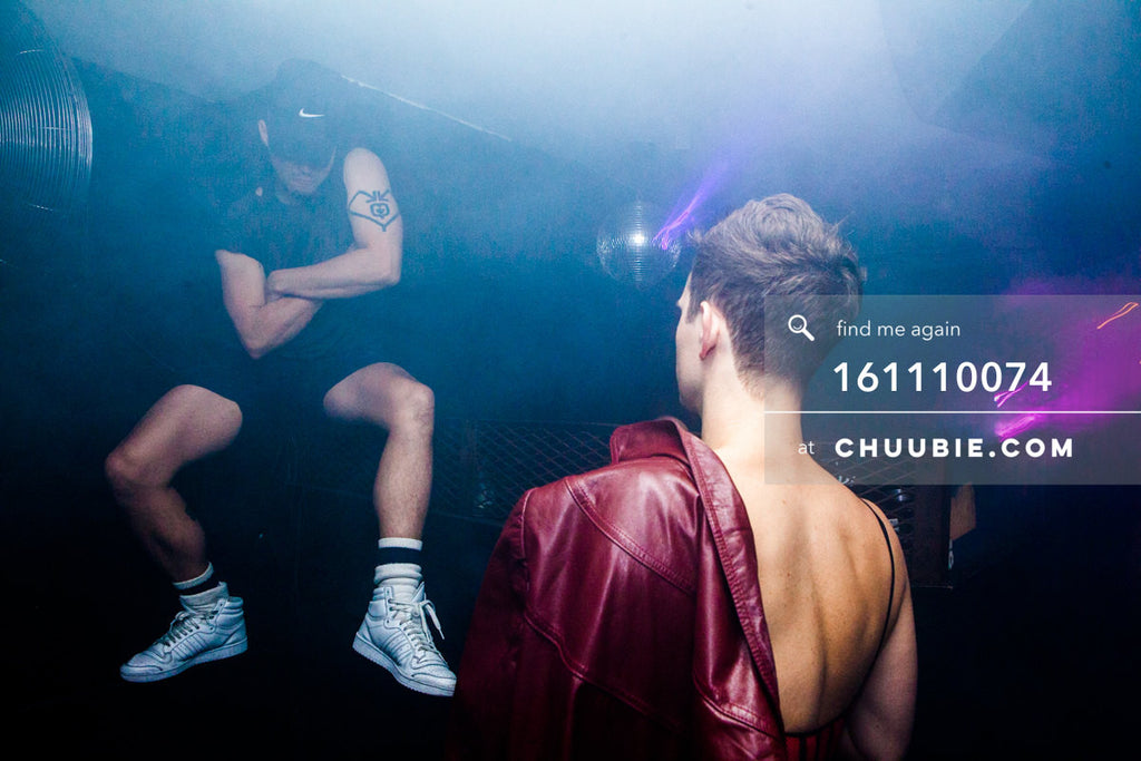 161110074 | Frankie Sharp hovering above the dance floor in fog. swagger. A ghostly Tyler Ashley watches. 
— ... | Team Chuubie