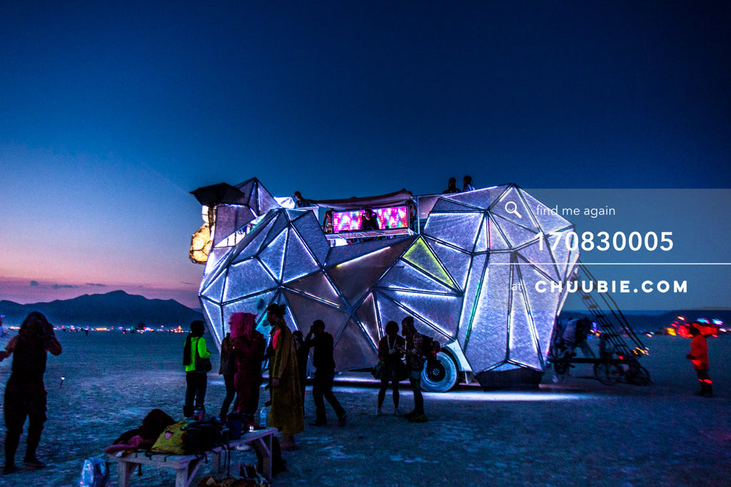 170830005 | 
The BAAAHS art car on the playa at the break of dawn Wednesday, after Tuesday night's party with... | Team Chuubie