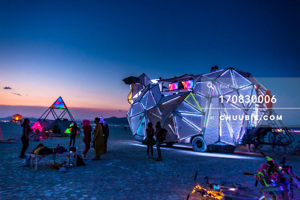 170830006 | 
The BAAAHS art car on the playa at the break of dawn Wednesday, after Tuesday night's party with... | Team Chuubie