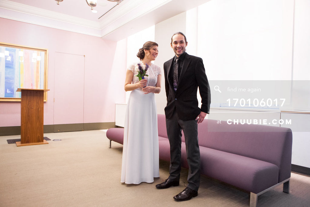 170106017 | Bride & groom standing in NYC City Hall Wedding Chapel waiting for marriage officiant & c... | Team Chuubie