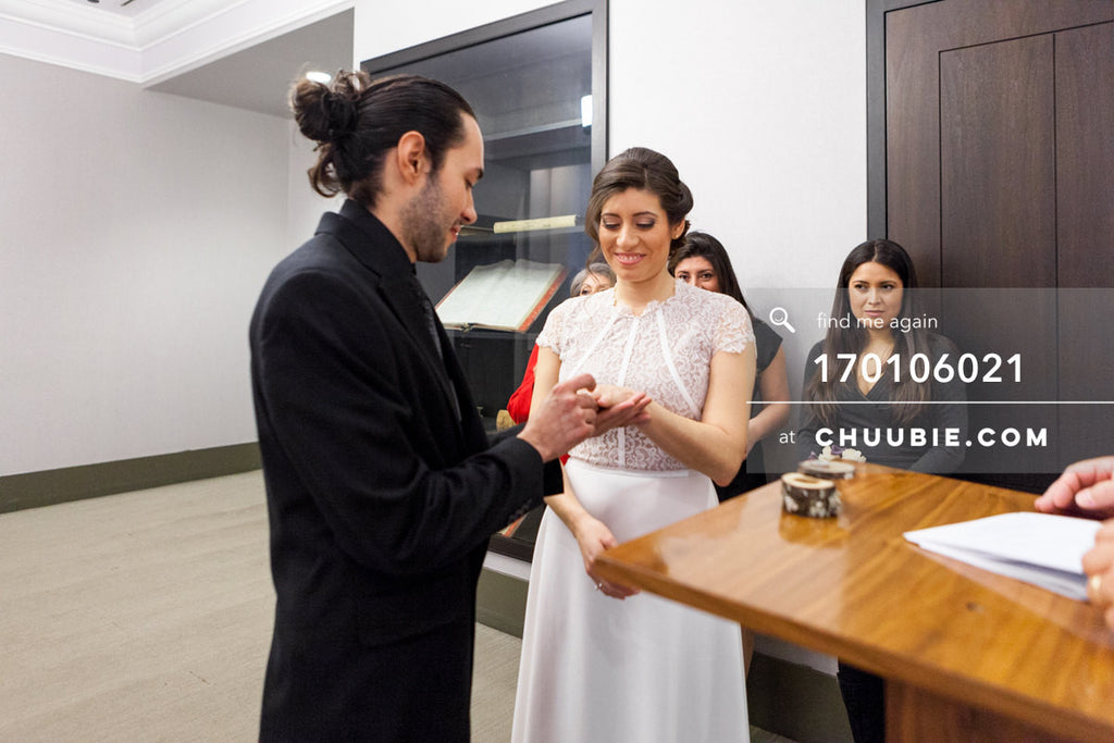 170106021 | Bride & Groom ring exchange ceremony in NYC City Hall Wedding Chapel
—Jenn & Andres' NYC ... | Team Chuubie