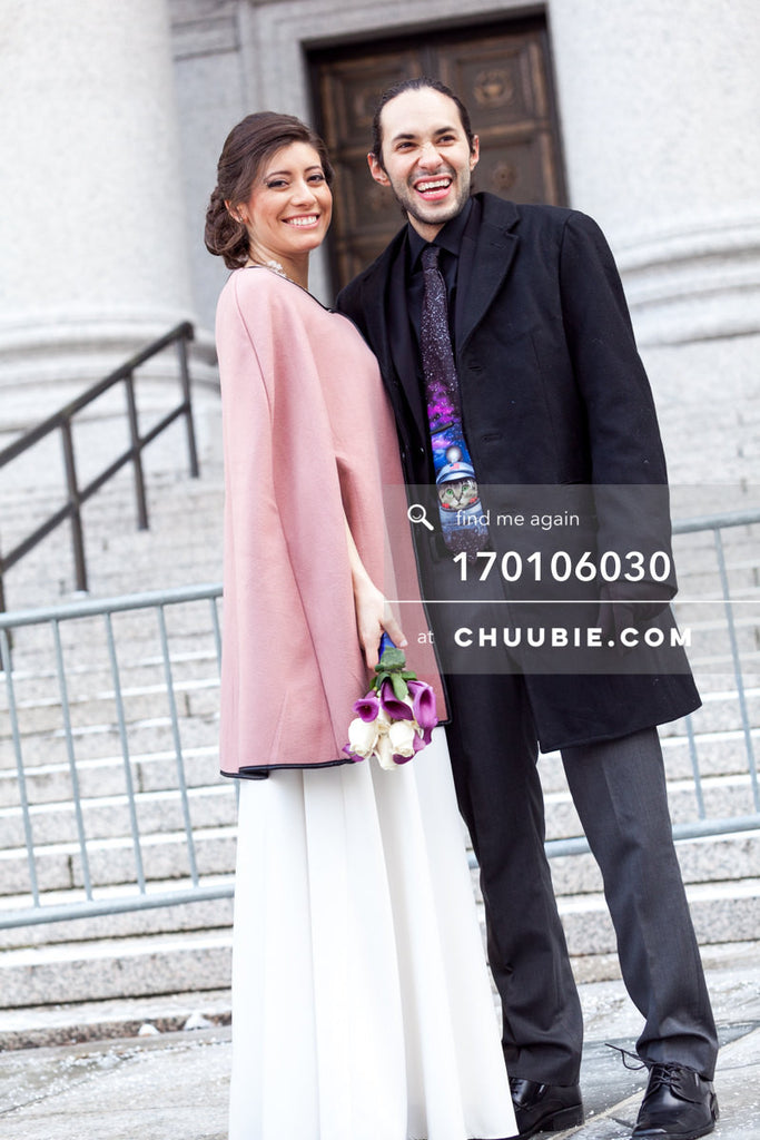 170106030 | Bride & Groom smile in front of City Hall steps
—Jenn & Andres' NYC City Hall Wedding. Ci... | Team Chuubie