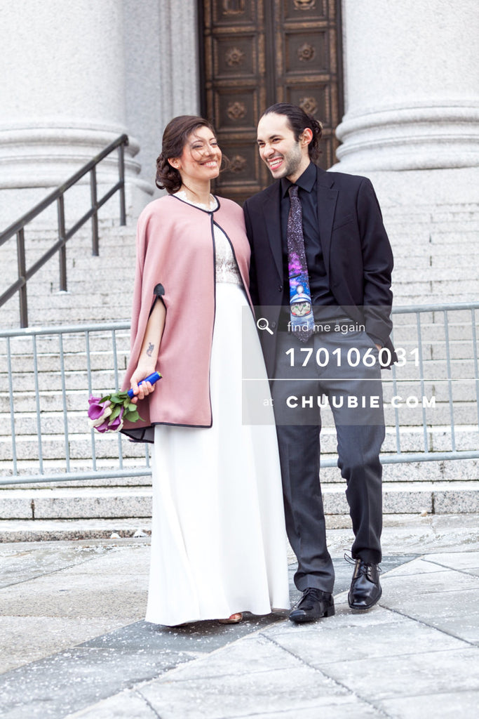 170106031 | Bride & Groom smile walking in front of City Hall steps
—Jenn & Andres' NYC City Hall Wed... | Team Chuubie