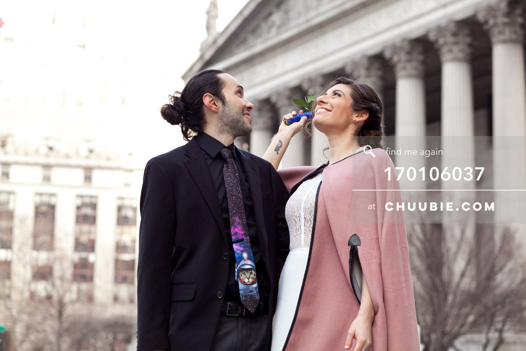 170106037 | Bride & Groom pose in front of NYC City Hall buildings
—Jenn & Andres' NYC City Hall Wedd... | Team Chuubie
