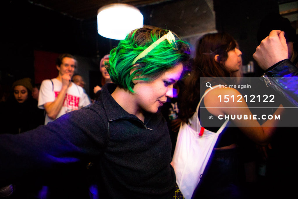 151212122 | 
Kelsie with the neon glowing green hair at Brooklyn warehouse party.
— Sublimate & Ruse Labs... | Team Chuubie