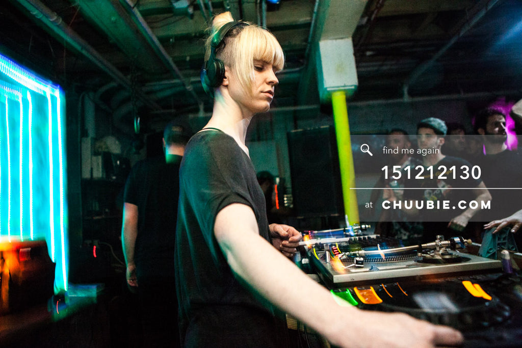 151212130 | 
DJ Volvox (Discwoman) behind the decks at Brooklyn warehouse - closeup.
— Sublimate & Ruse L... | Team Chuubie