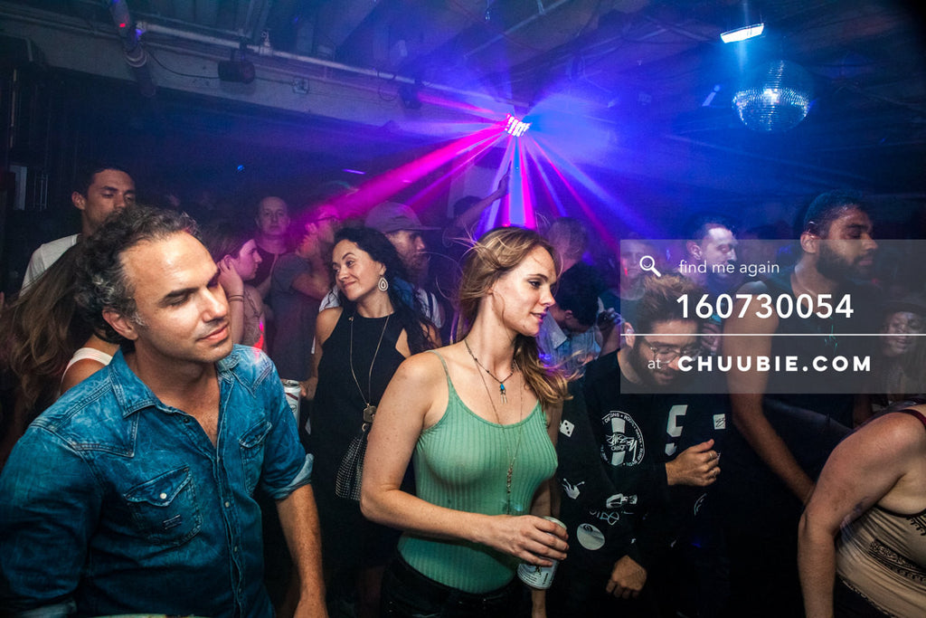 160730054 | Atmospheric dance floor crowd shot, dancing eyes closed at Brooklyn warehouse, painted editorial ... | Team Chuubie
