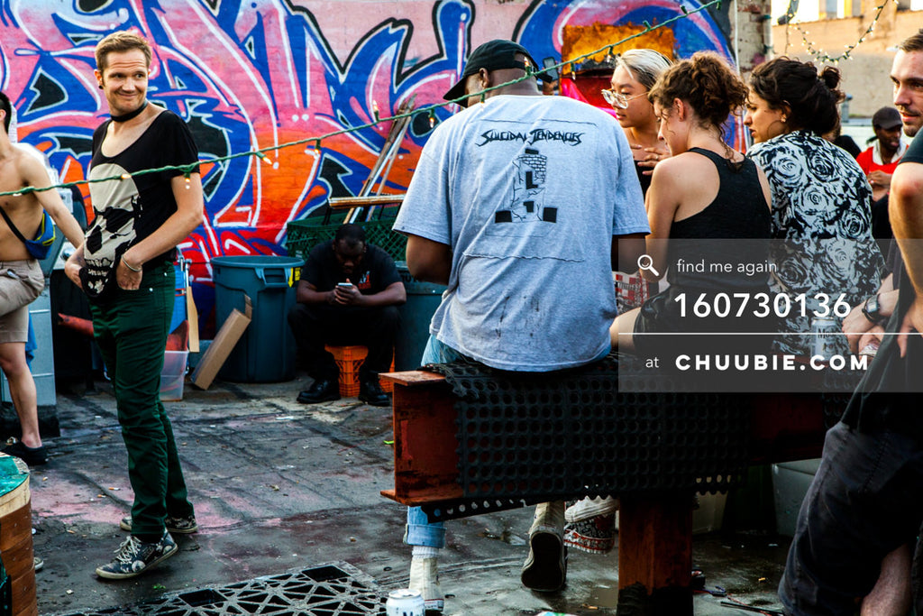 160730136 | Moments on a Brooklyn rooftop graffiti wall during daytime party.
— Sublimate & Ruse Labs pre... | Team Chuubie