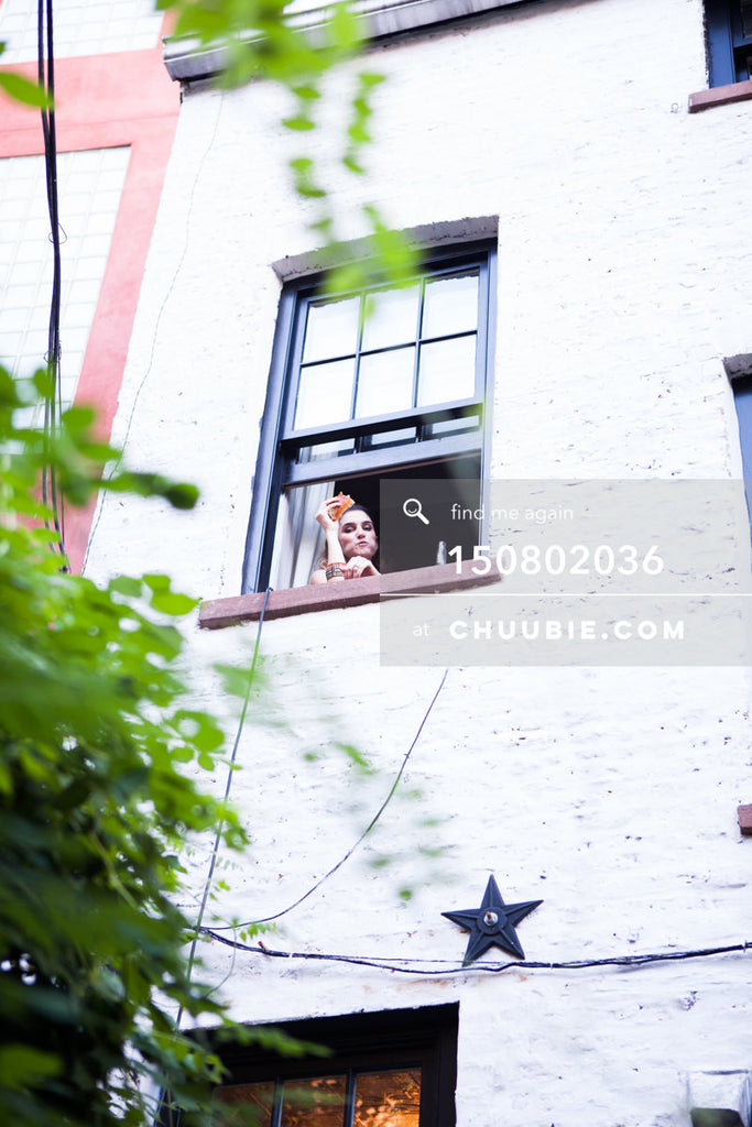 150802036 | Girl in the upstairs window at historic LES house (closeup).
—Team Fun BBQ hosted by Sublimate &a... | Team Chuubie