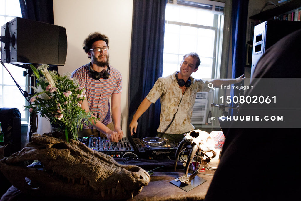 150802061 | Sagotsky & Gleitzman cheer behind the DJ decks at the Team Fun summer sessions.
—Team Fun BBQ... | Team Chuubie